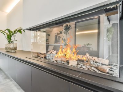 Stylish fireplace in a spacious living room